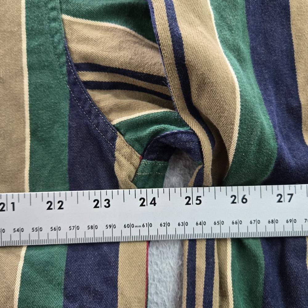 VINTAGE LL Bean Men Button Up Shirt Large Green Striped Long Sleeve Pocket‎ - Picture 4 of 11